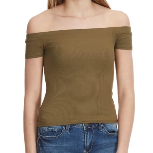Olive Green Off the Shoulder Fitted Top!